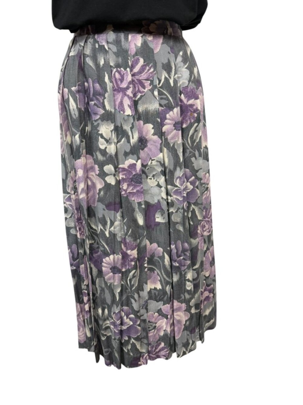 Tanjay Petites floral Midi Skirt Women's Size 12 Purple Gray Elastic Waist - Picture 3 of 9